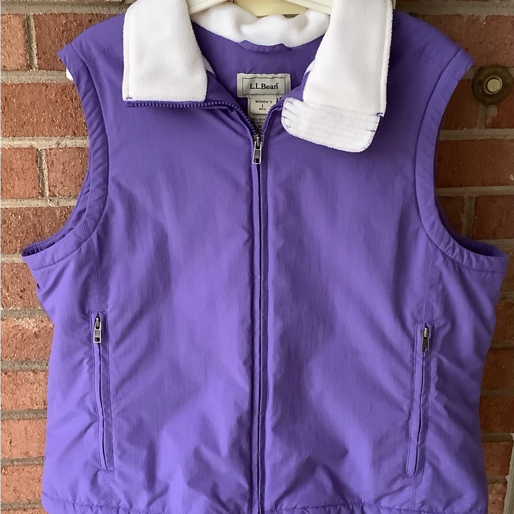 LL Bean Fleece Lined Vest Purple Large 0 WY09 Pockets